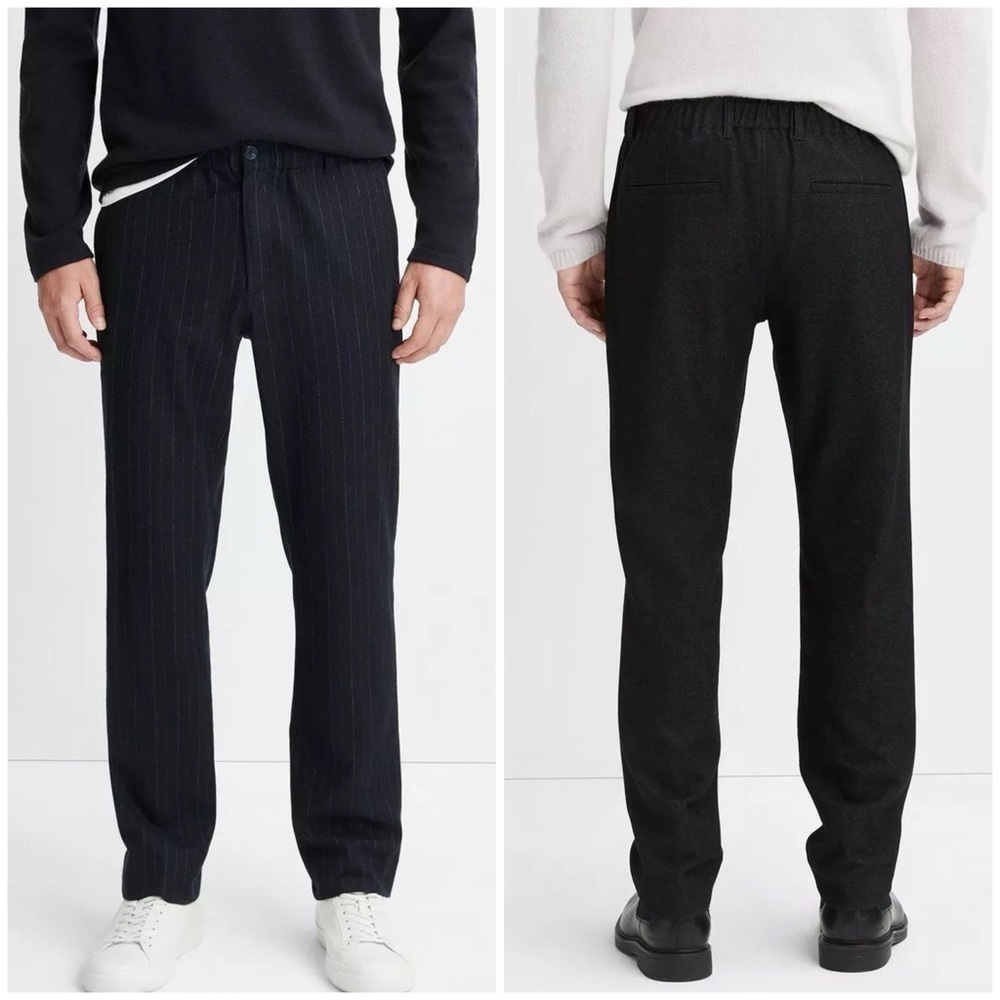 New Vince Pinstripe Virgin Wool Blend Flannel Trouser Pant Dark Navy Sz XXL